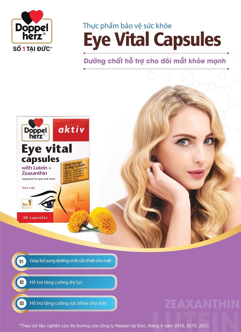  [TPCN Nhập Khẩu] Viên uống tăng cường thị lực, chống mỏi mắt Doppelherz Aktiv Eye Vital Capsules (Hộp 30 viên) [DOPPELHERZ] 