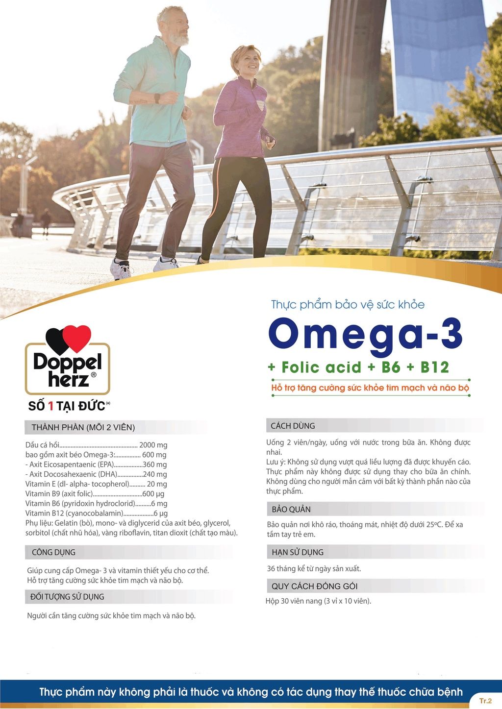  Viên uống dầu cá tăng cường thị lực, tim mạch, não bộ Doppelherz Omega 3 + Folic acid + B6 + B12 (Hộp 30v) [DOPPELHERZ] 