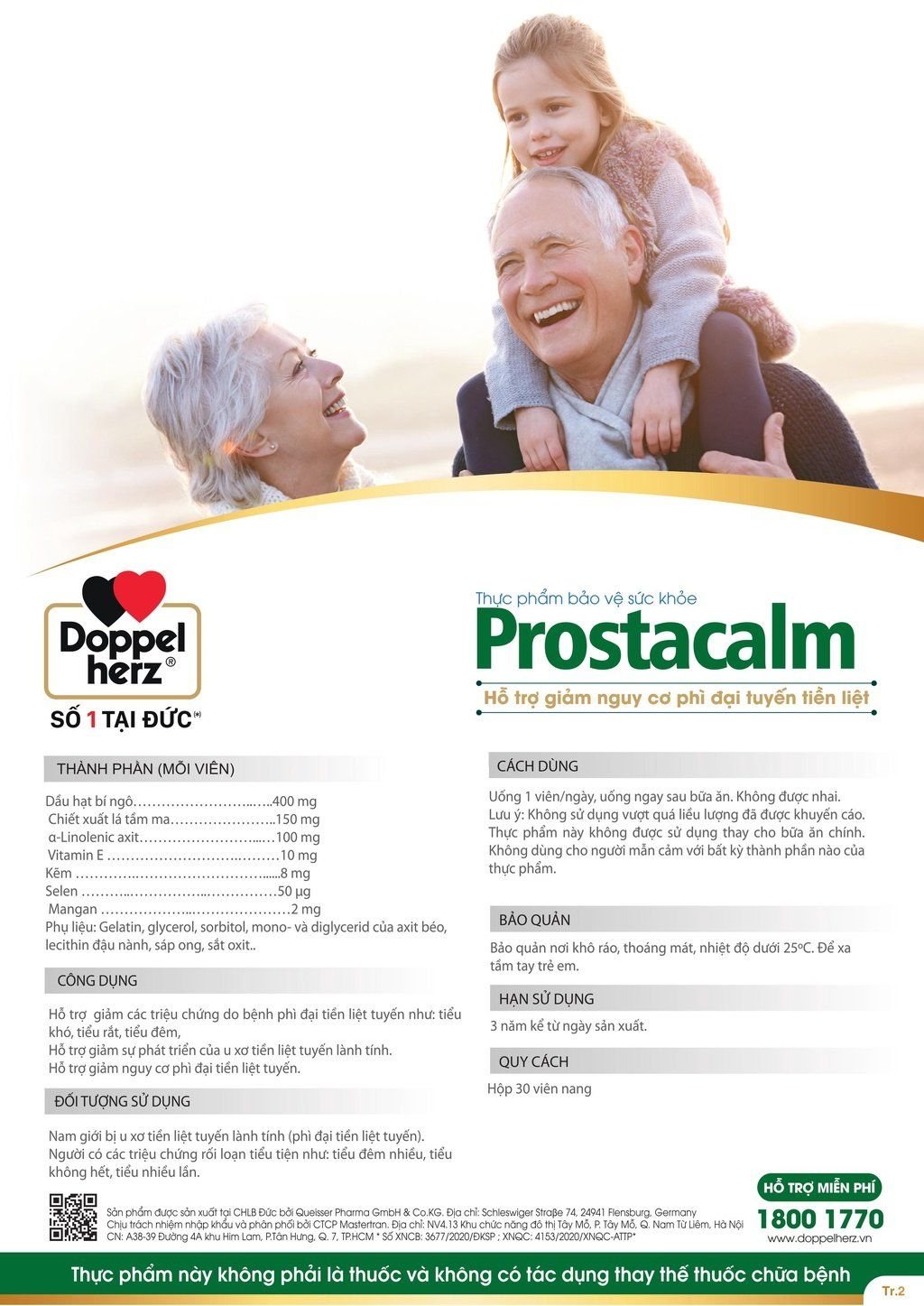  [TPCN Nhập Khẩu] Viên uống cho người phì đại tiền liệt tuyến Doppelherz Aktiv Prostacalm (Hộp 30 viên) [DOPPELHERZ] 