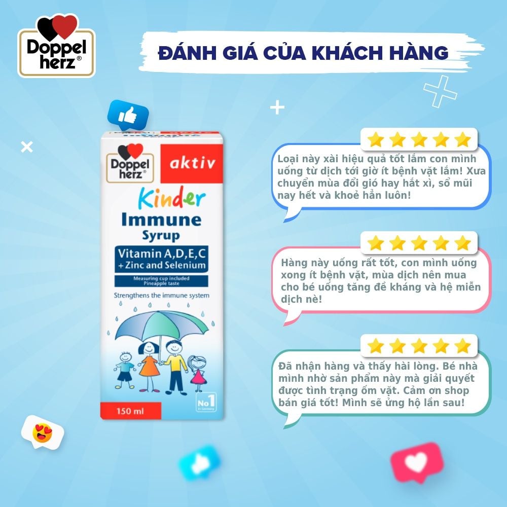  [TPCN Nhập Khẩu] Siro tăng sức đề kháng phòng ngừa ốm vặt cho bé Doppelherz Aktiv Kinder Immune Syrup (Chai 150ml) [DOPPELHERZ] 