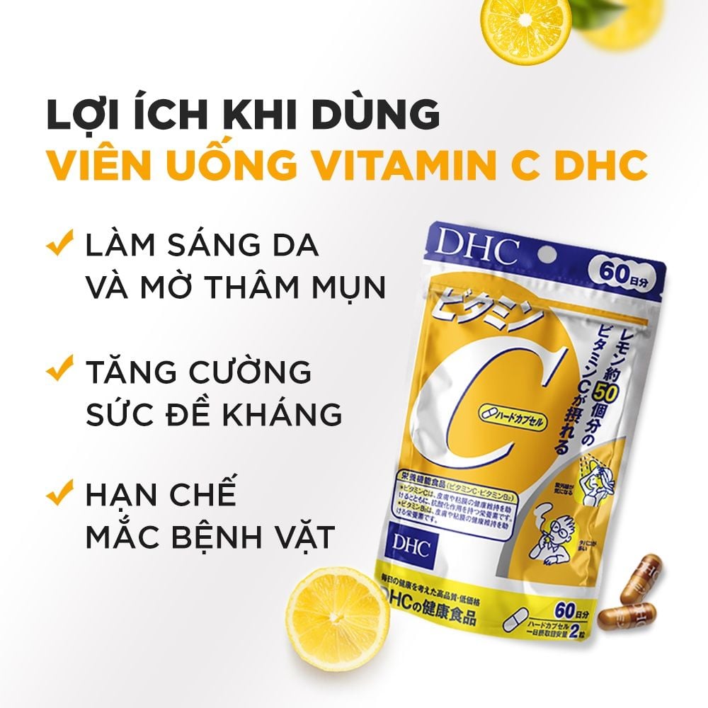  Viên uống bổ sung vitamin C DHC sáng da, mờ thâm, tăng cường đề kháng gói 60 viên (30 ngày) và gói 180 viên (90 ngày) [DHC] 