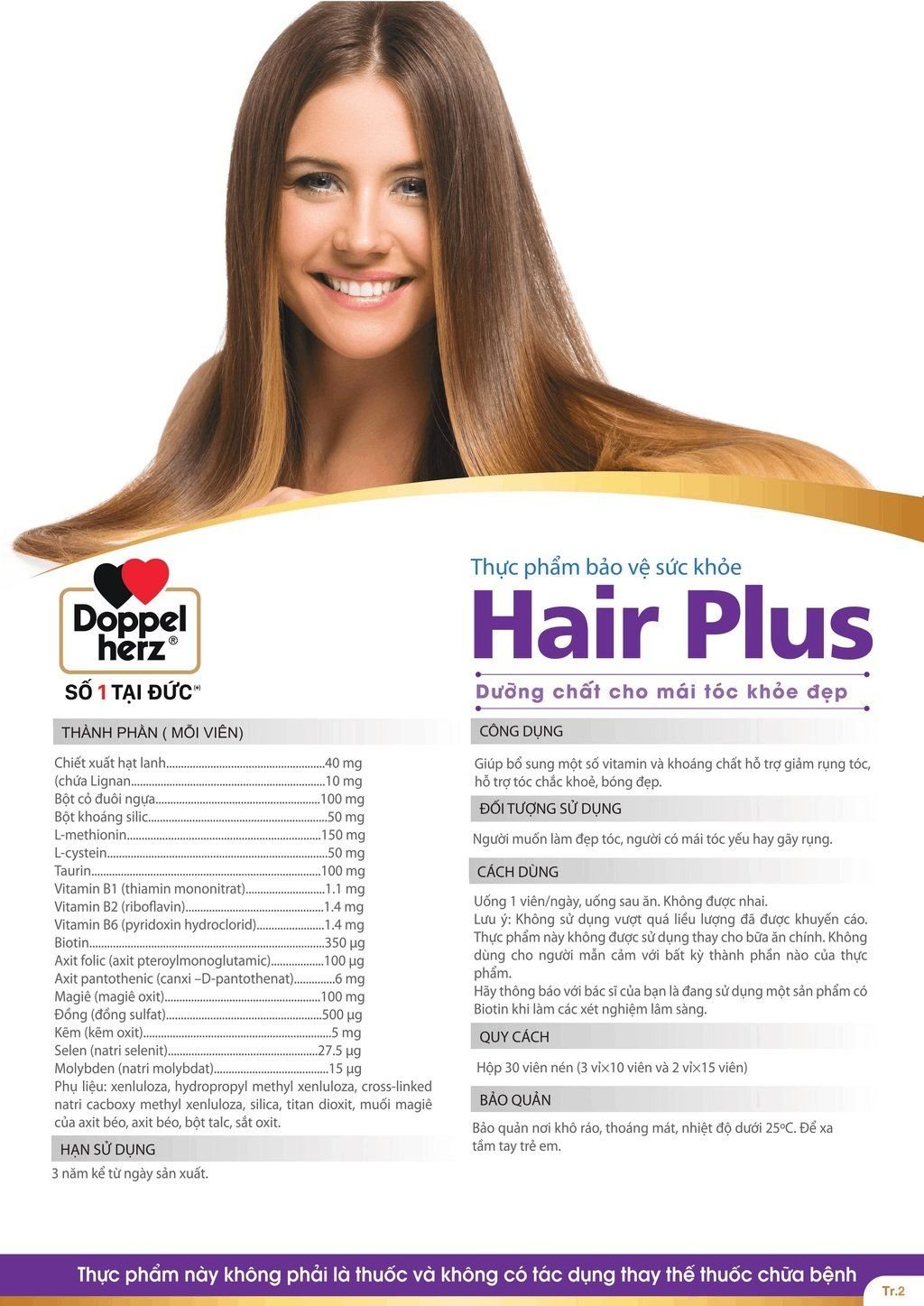  [TPCN Nhập Khẩu] Viên uống Chống Rụng Tóc và Kích Thích Mọc Tóc Doppelherz Aktiv Hair Plus (Hộp 30 viên) [DOPPELHERZ] 