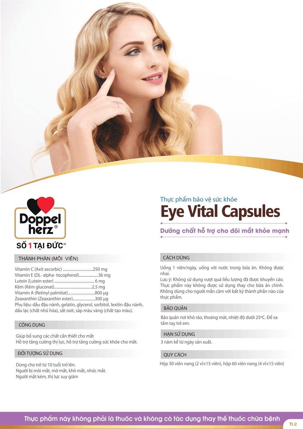  [TPCN Nhập Khẩu] Viên uống tăng cường thị lực, chống mỏi mắt Doppelherz Aktiv Eye Vital Capsules (Hộp 30 viên) [DOPPELHERZ] 