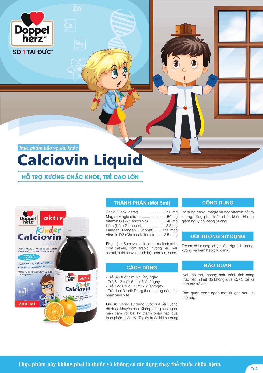  [TPCN Nhập Khẩu] Siro bổ sung Canxi hữu cơ dành cho bé Doppelherz Aktiv Kinder Calciovin Liquid (Chai 200ml) [DOPPELHERZ] 