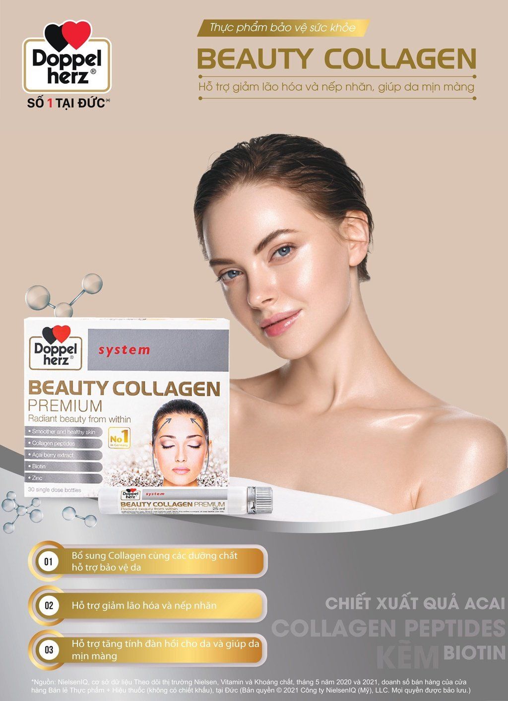  [TPCN Nhâp Khẩu] Collagen thuỷ phân chống lão hóa, đẹp da Doppelherz Beauty Collagen (Hộp 30 ống) [DOPPELHERZ] 