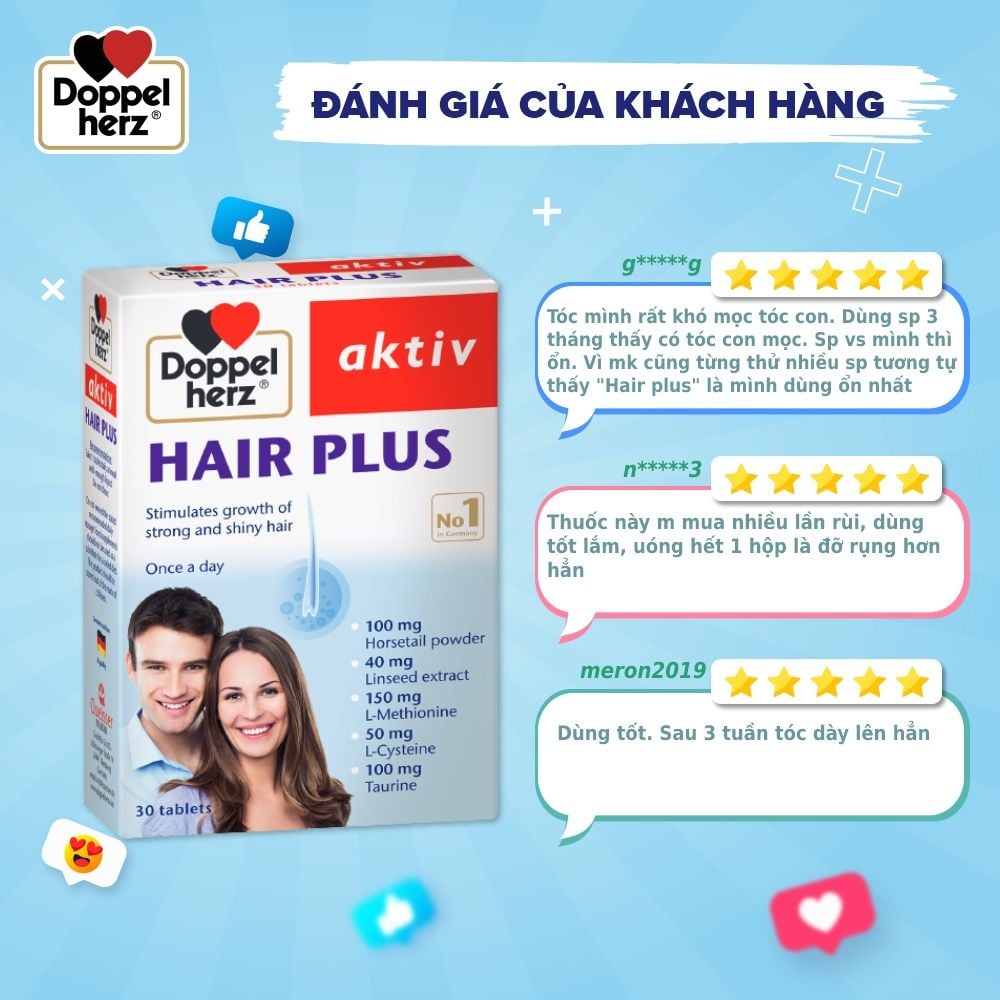  [TPCN Nhập Khẩu] Viên uống Chống Rụng Tóc và Kích Thích Mọc Tóc Doppelherz Aktiv Hair Plus (Hộp 30 viên) [DOPPELHERZ] 