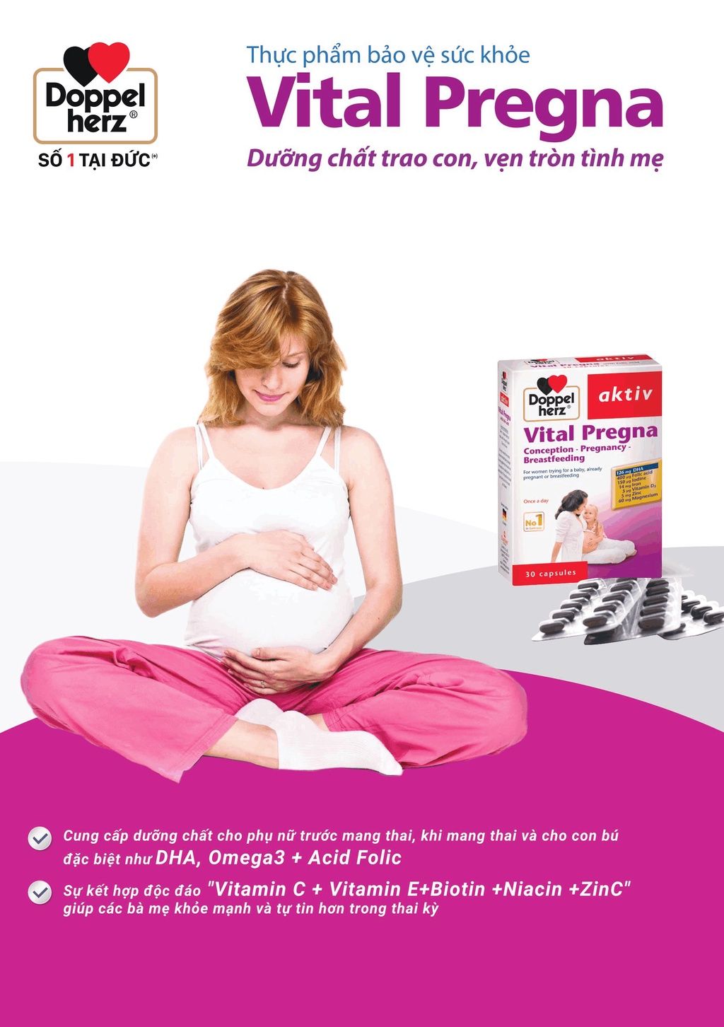  [TPCN Nhập Khẩu] Viên uống bổ sung Vitamin và khoáng chất cho bà bầu Doppelherz Aktiv Vital Pregna (Hộp 30 viên) [DOPPELHERZ] 