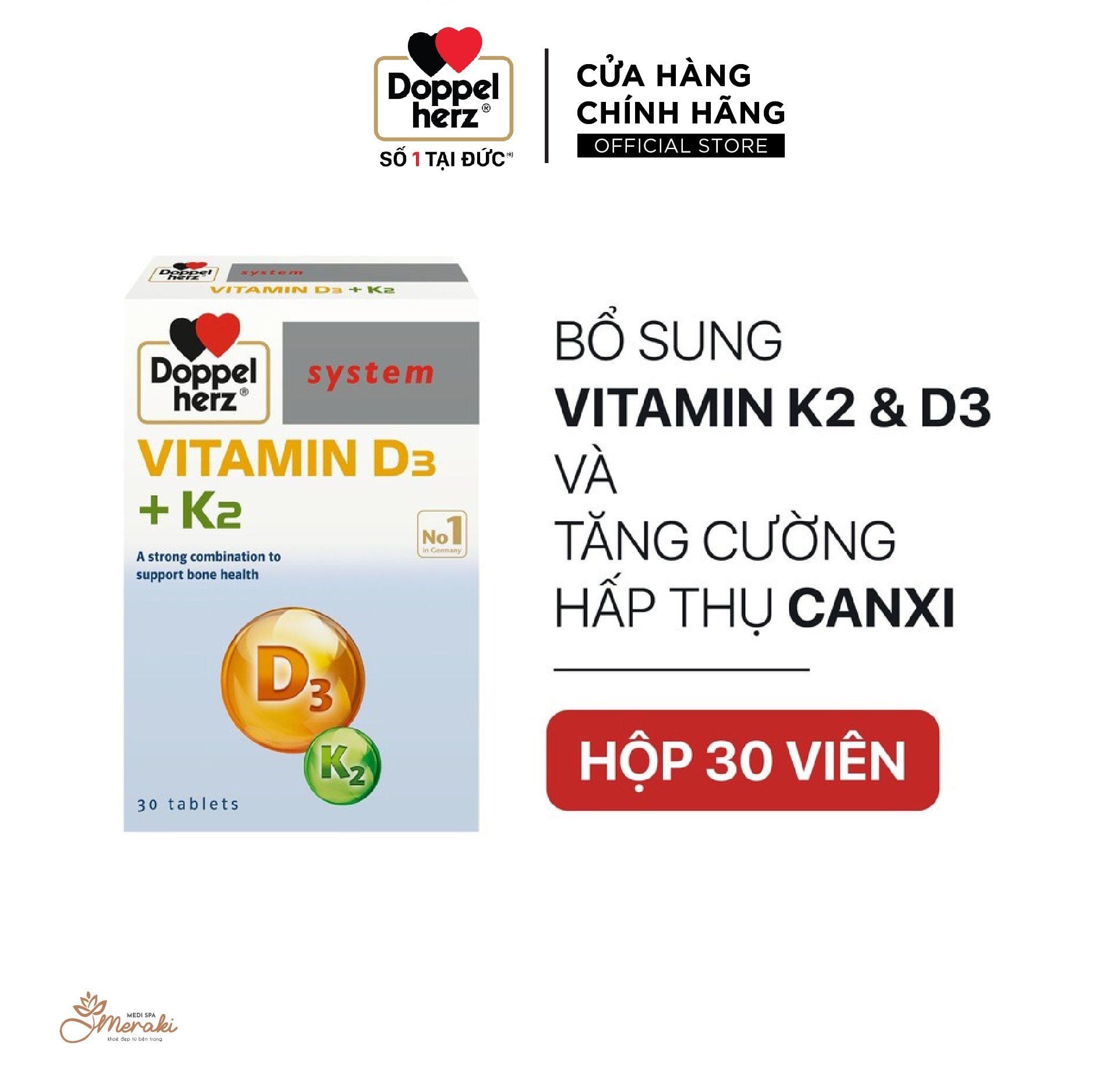  [TPCN Nhập Khẩu] Viên uống tăng cường hấp thu Canxi, giảm nguy cơ loãng xương Doppelherz Vitamin D3 + K2 (Hộp 30 viên) [DOPPELHERZ] 