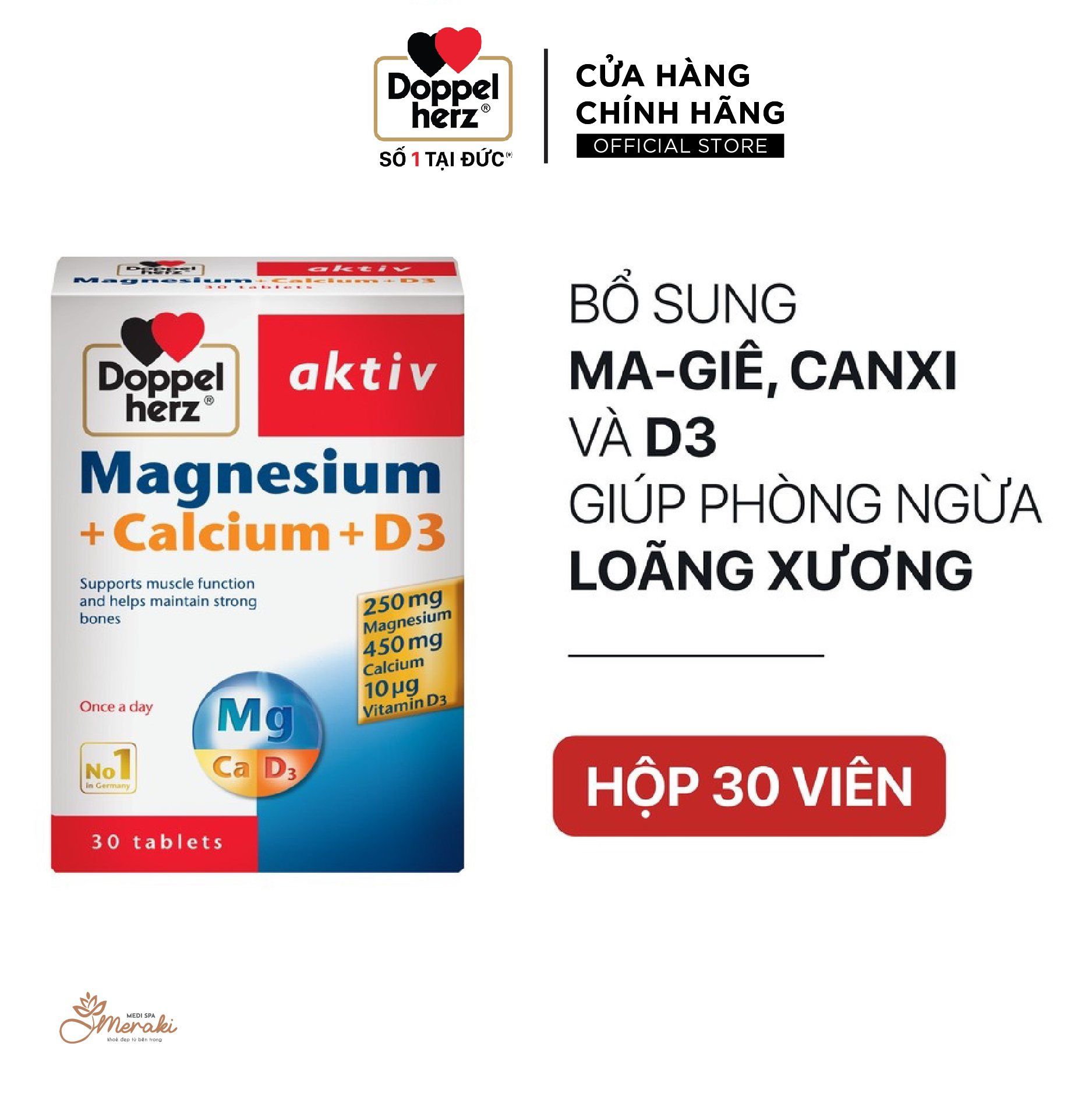  [TPCN Nhập Khẩu] Viên uống bổ sung Canxi phòng ngừa loãng xương Doppelherz Magnesium + Calcium + D3 (Hộp 30 viên) [DOPPELHERZ] 