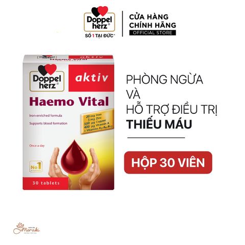  [TPCN Khập Khẩu] Viên uống bổ sung sắt và vitamin, ngừa thiếu máu DoppelHerz Aktiv Haemo Vital (Hộp 30 viên) [DOPPELHERZ] 