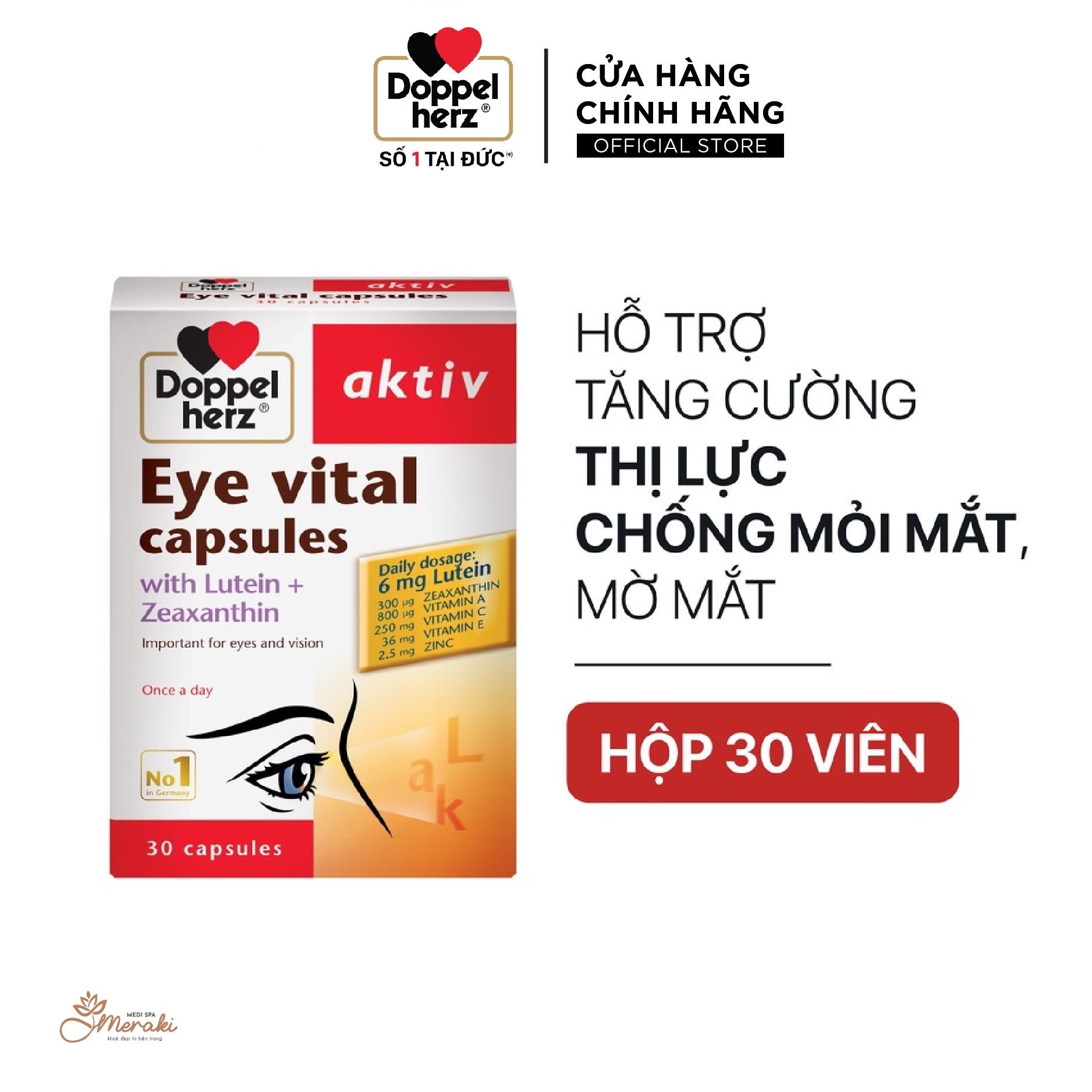  [TPCN Nhập Khẩu] Viên uống tăng cường thị lực, chống mỏi mắt Doppelherz Aktiv Eye Vital Capsules (Hộp 30 viên) [DOPPELHERZ] 