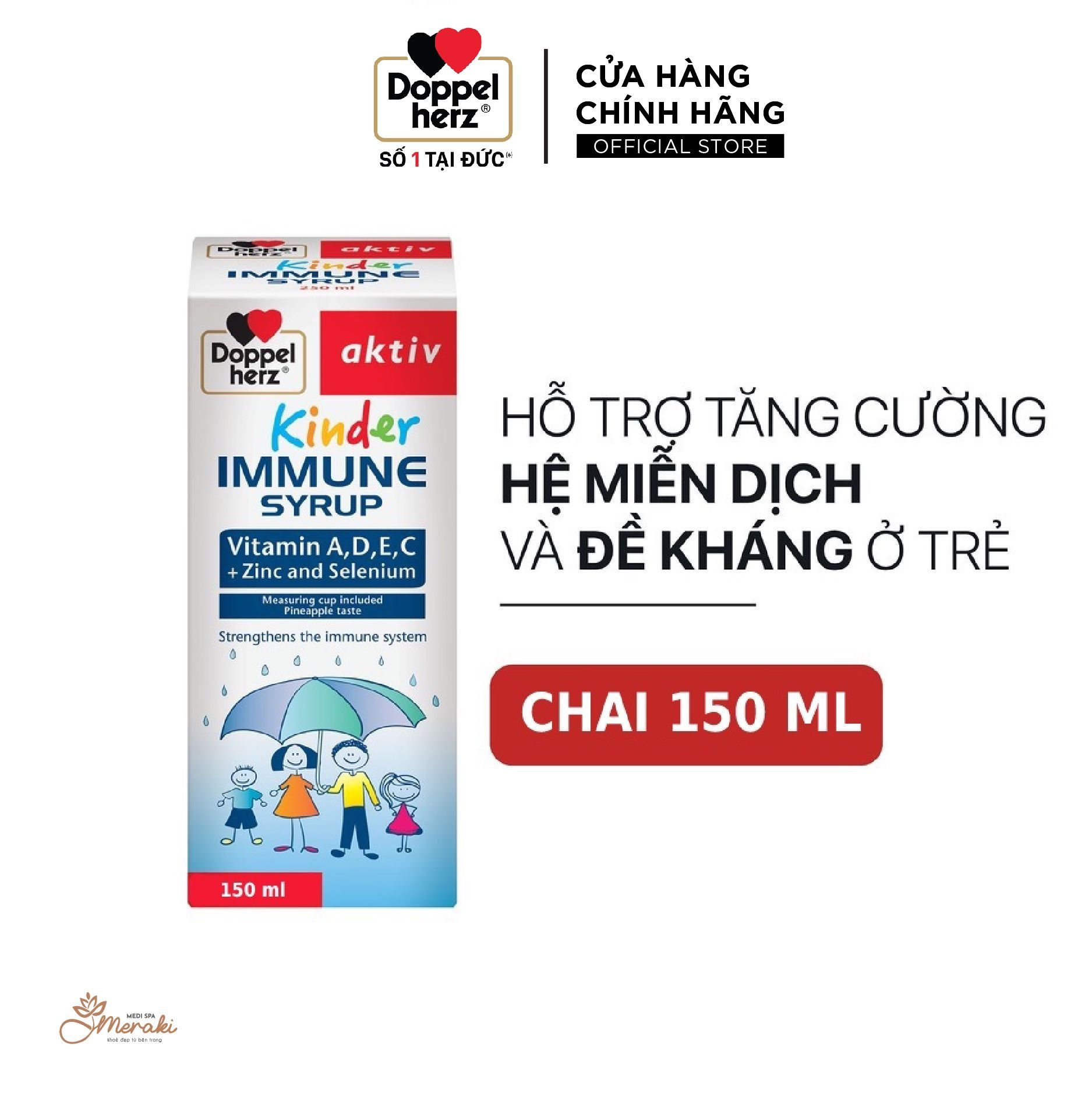  [TPCN Nhập Khẩu] Siro tăng sức đề kháng phòng ngừa ốm vặt cho bé Doppelherz Aktiv Kinder Immune Syrup (Chai 150ml) [DOPPELHERZ] 