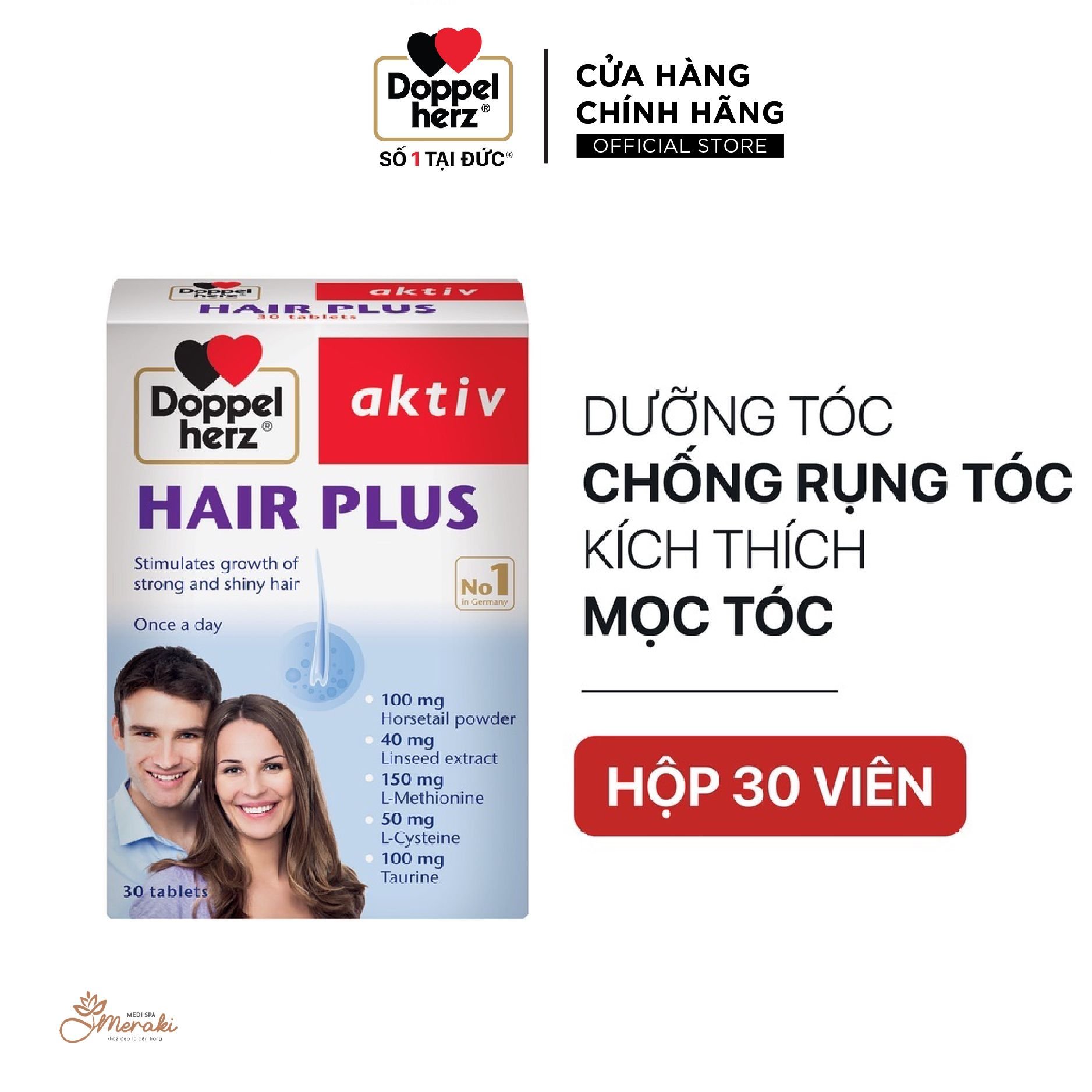  [TPCN Nhập Khẩu] Viên uống Chống Rụng Tóc và Kích Thích Mọc Tóc Doppelherz Aktiv Hair Plus (Hộp 30 viên) [DOPPELHERZ] 