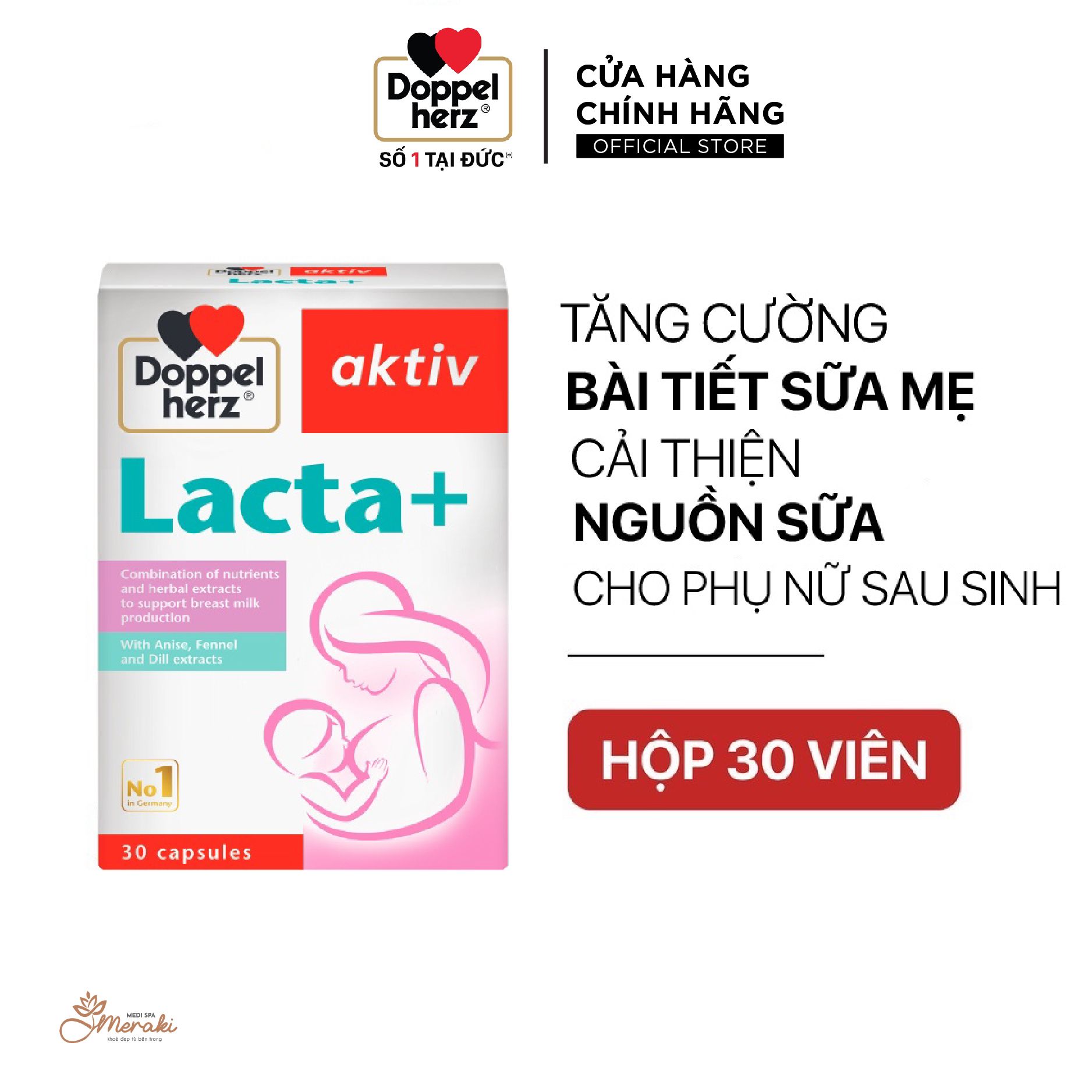  [TPCN Nhập Khẩu] Viên uống bổ sung Canxi & Sắt - Cải thiện nguồn sữa mẹ sau sinh Doppelherz Lacta+ (Hộp 30 viên) [DOPPELHERZ] 