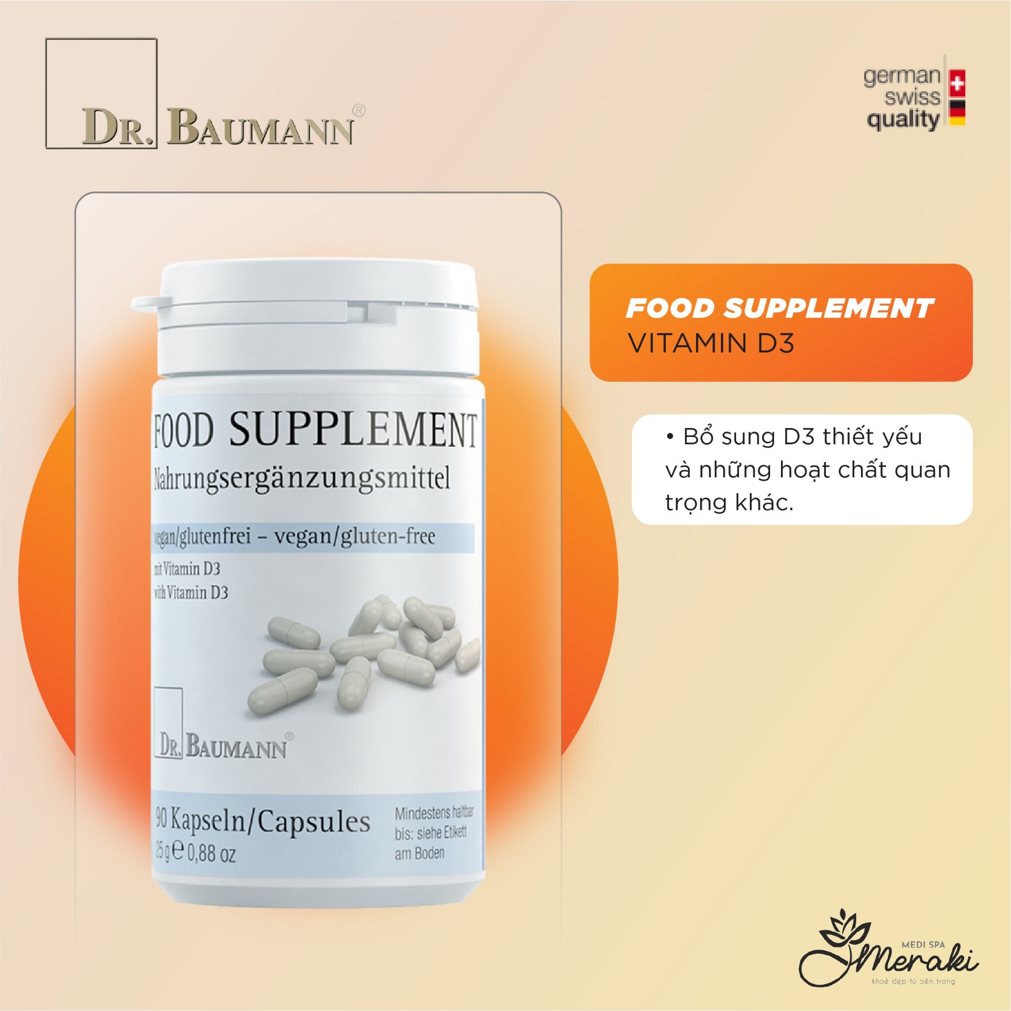  Viên Uống Bổ Sung D3 FOOD SUPPLEMENT VITAMIN D3 60 Viên [DR.BAUMANN] 
