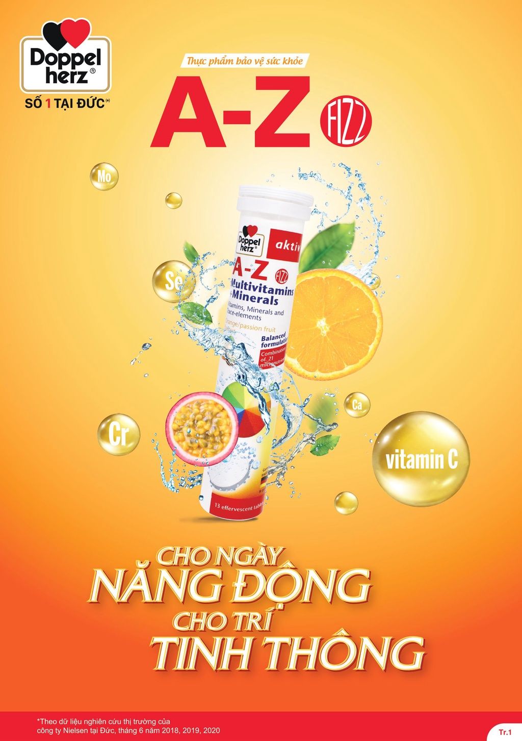  [TPCN Nhập Khẩu] Viên sủi bổ sung 21 Vitamin và khoáng chất Doppelherz A-Z Fizz Multivitamins and Minerals (Tuýp 13v) [DOPPELHERZ] 