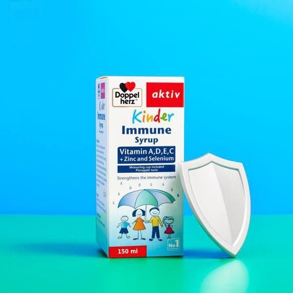  [TPCN Nhập Khẩu] Siro tăng sức đề kháng phòng ngừa ốm vặt cho bé Doppelherz Aktiv Kinder Immune Syrup (Chai 150ml) [DOPPELHERZ] 