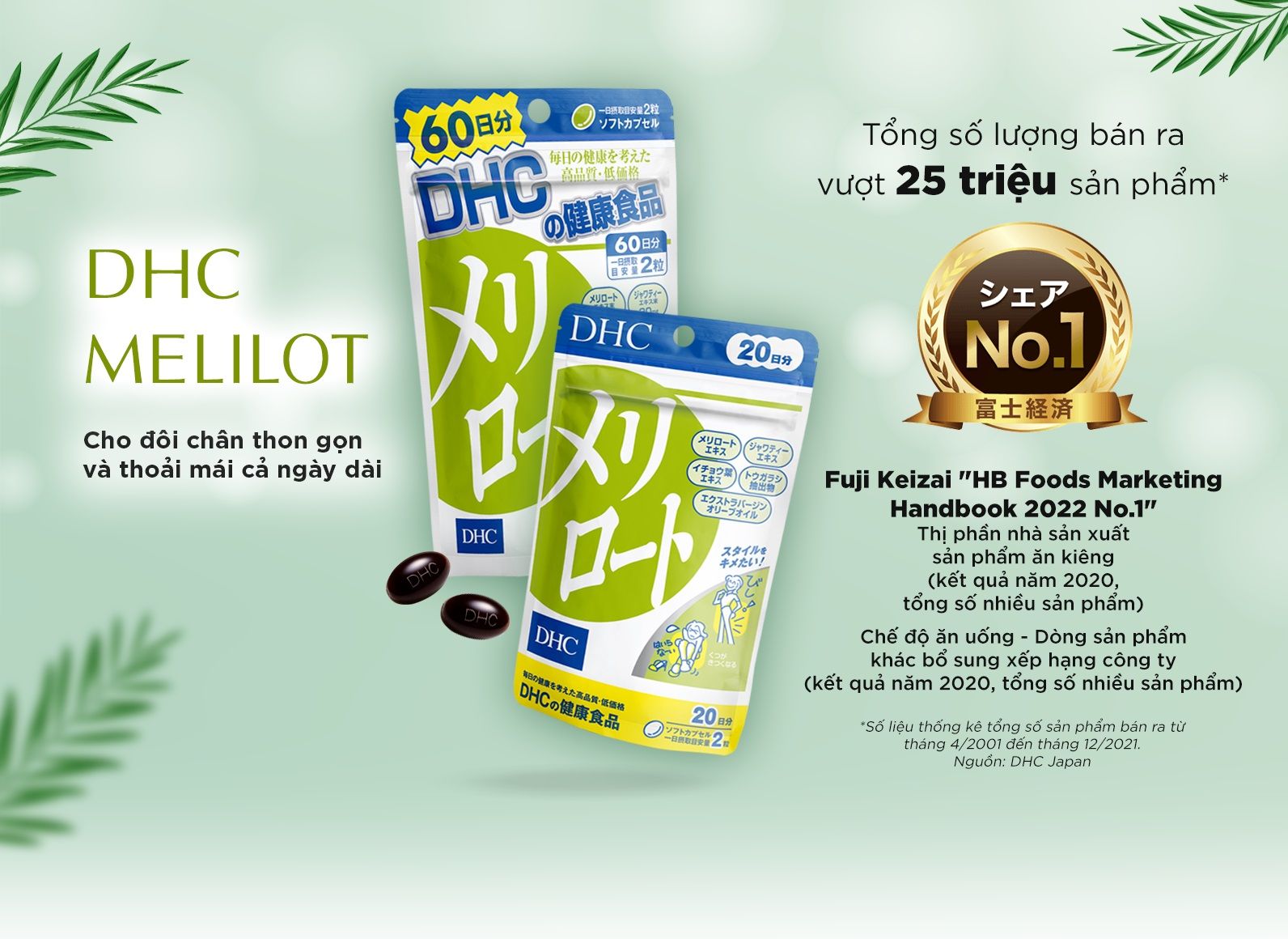  Viên uống thon gọn đùi, giảm sưng phù bắp chân DHC Melilot gói 60 viên (30 ngày) [DHC] 