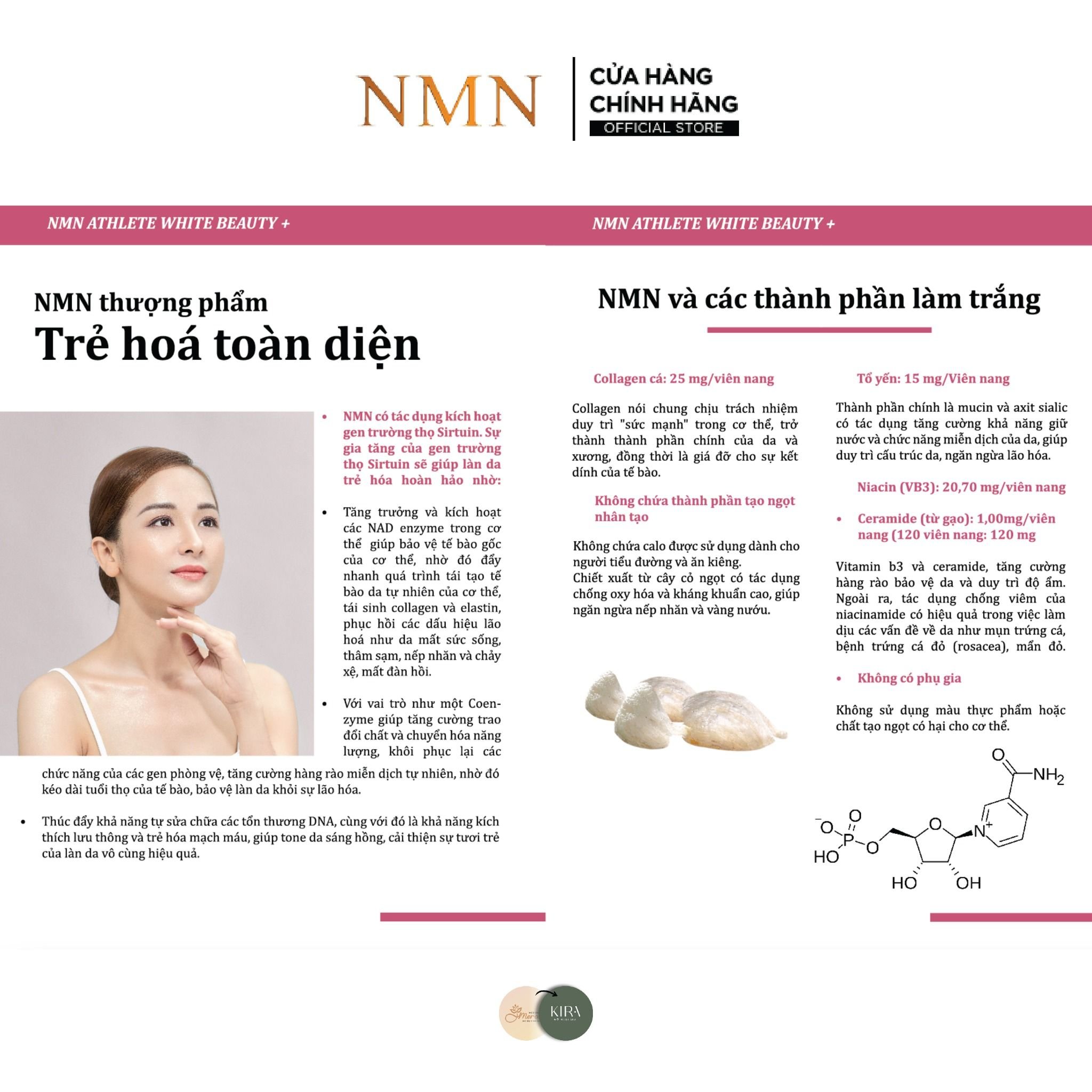  Thực phẩm bổ sung NMN ATHLETE WHITE BEAUTY+ - Trắng sáng, Căng bóng và Trẻ hóa toàn diện120 viên [NMN] 