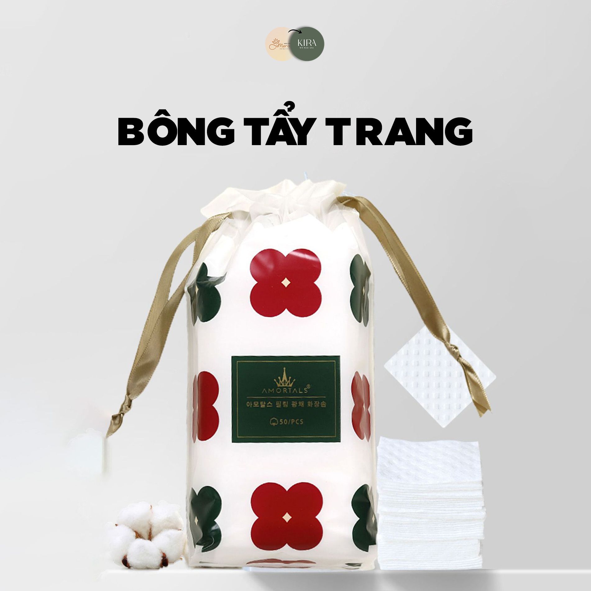  Bông Tẩy Trang Cotton mềm mịn dành cho mọi loại da - Gói 50 miếng [MERAKI MEDI] 