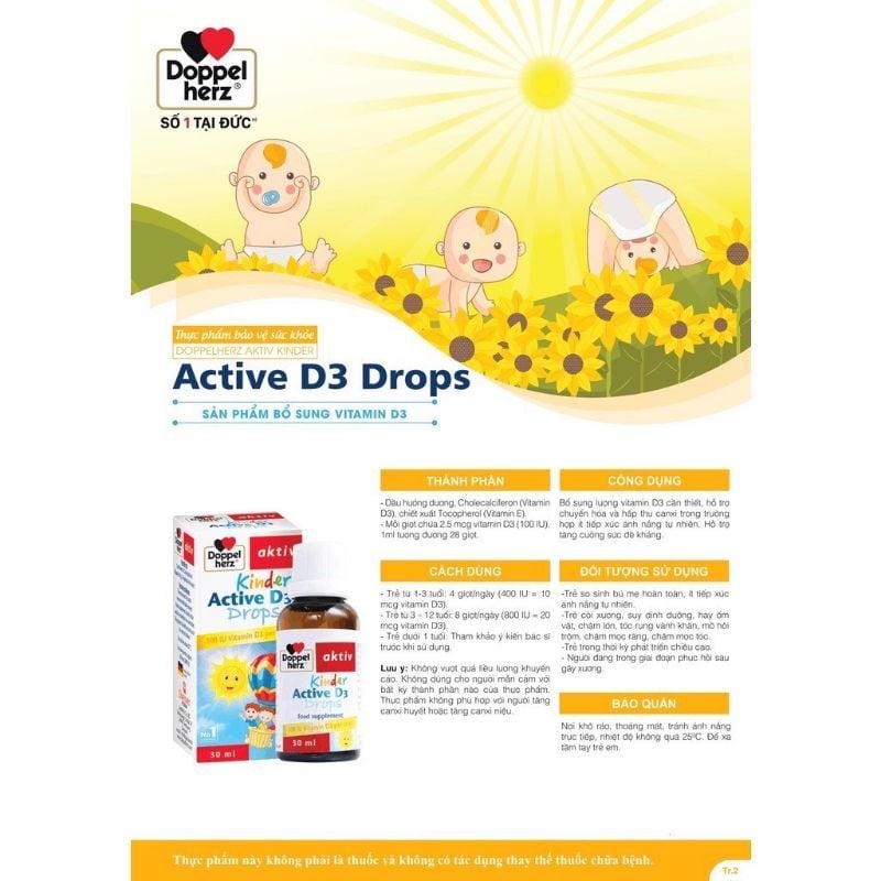  Siro Kinder Active D3 Drops Doppelherz Đức - Bổ Sung Vitamin D3, Hấp Thu Canxi, Tăng Sức Đề Kháng (30ml) [DOPPELHERZ] 