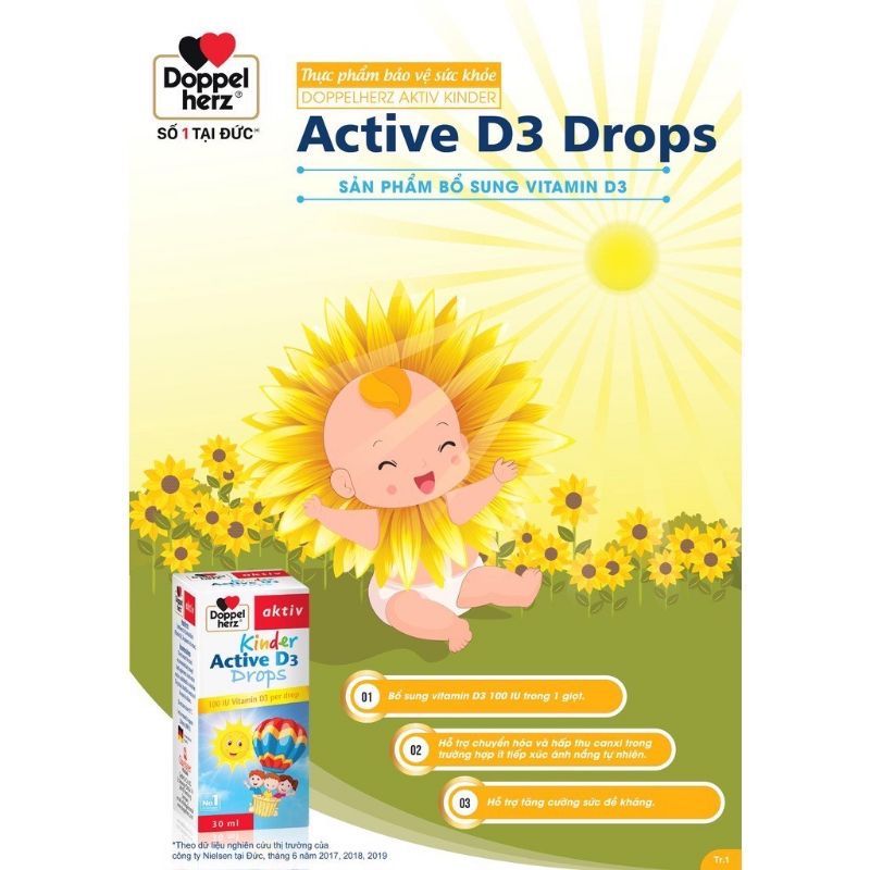  Siro Kinder Active D3 Drops Doppelherz Đức - Bổ Sung Vitamin D3, Hấp Thu Canxi, Tăng Sức Đề Kháng (30ml) [DOPPELHERZ] 