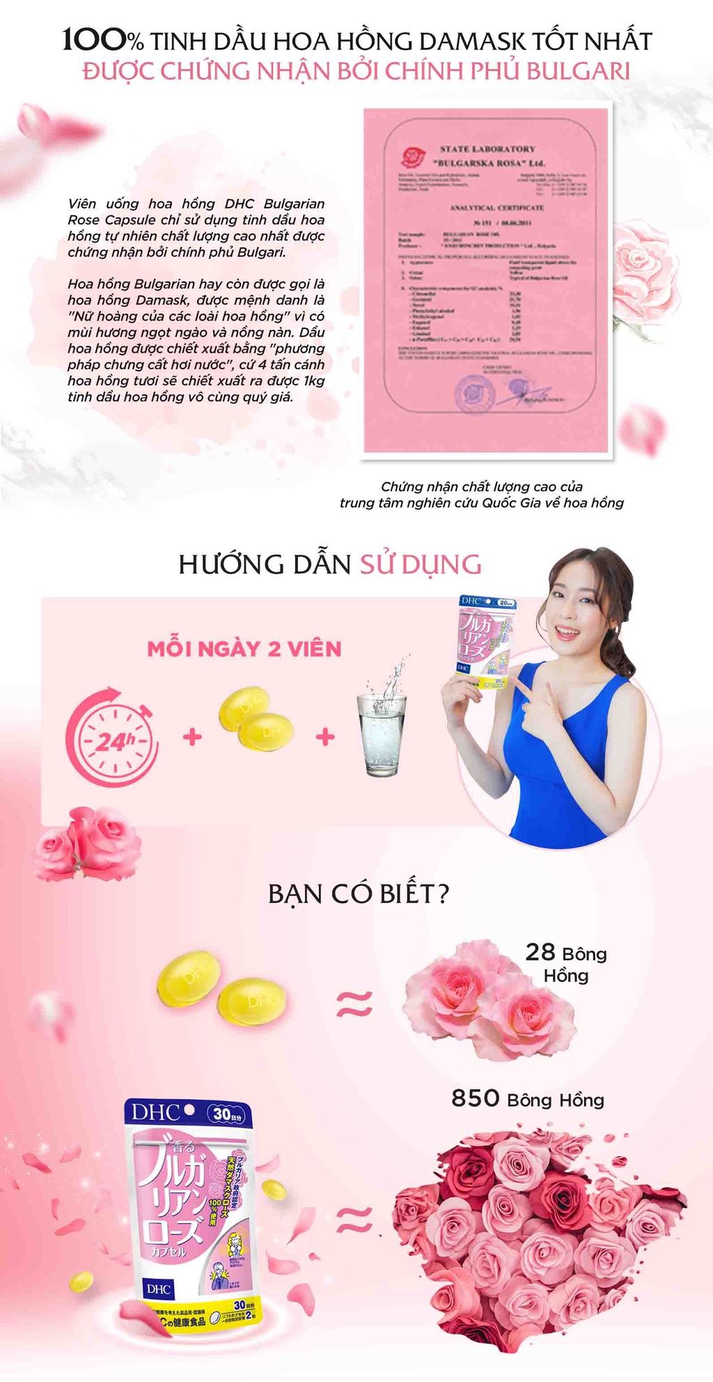  Viên uống thơm cơ thể DHC Rose giúp ngăn mùi, tỏa hương hoa hồng tự nhiên gói 60 viên (30 ngày) [DHC] 