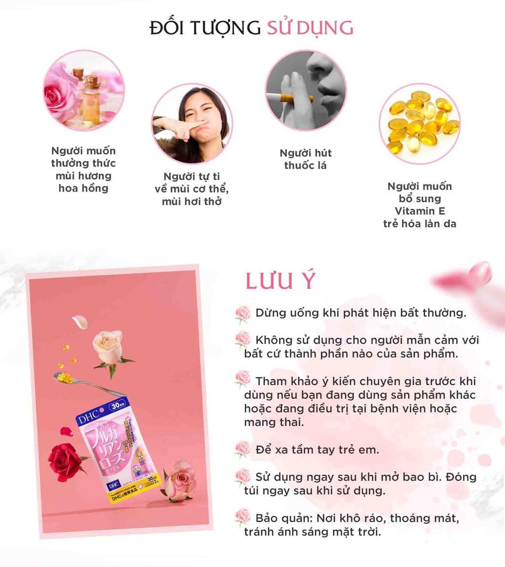  Viên uống thơm cơ thể DHC Rose giúp ngăn mùi, tỏa hương hoa hồng tự nhiên gói 60 viên (30 ngày) [DHC] 