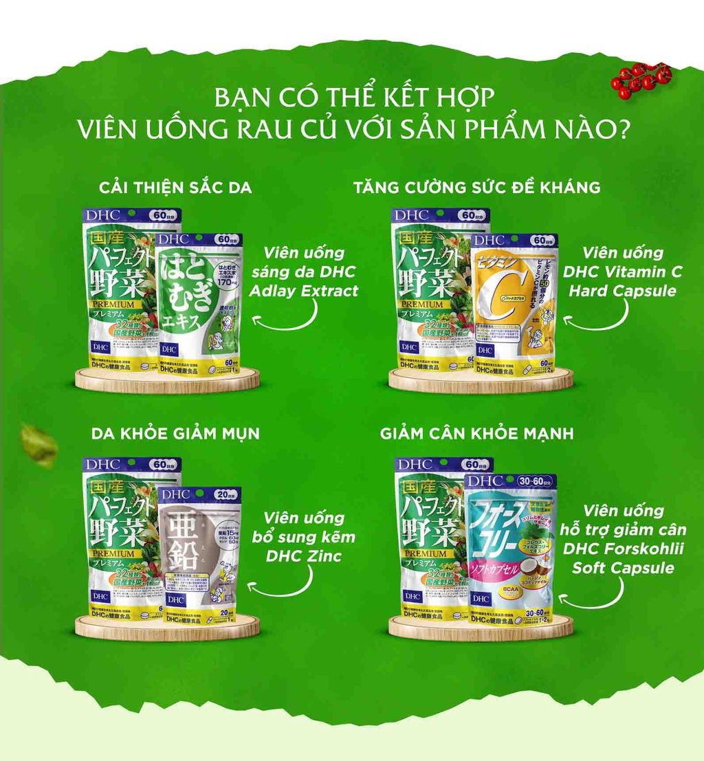  Viên uống Rau củ DHC chứa 32 loại rau củ, giảm táo bón, giảm nóng trong gói 60 viên (15 ngày)/ gói 120 (30 ngày)/ gói 360 viên (90 ngày) [DHC] 