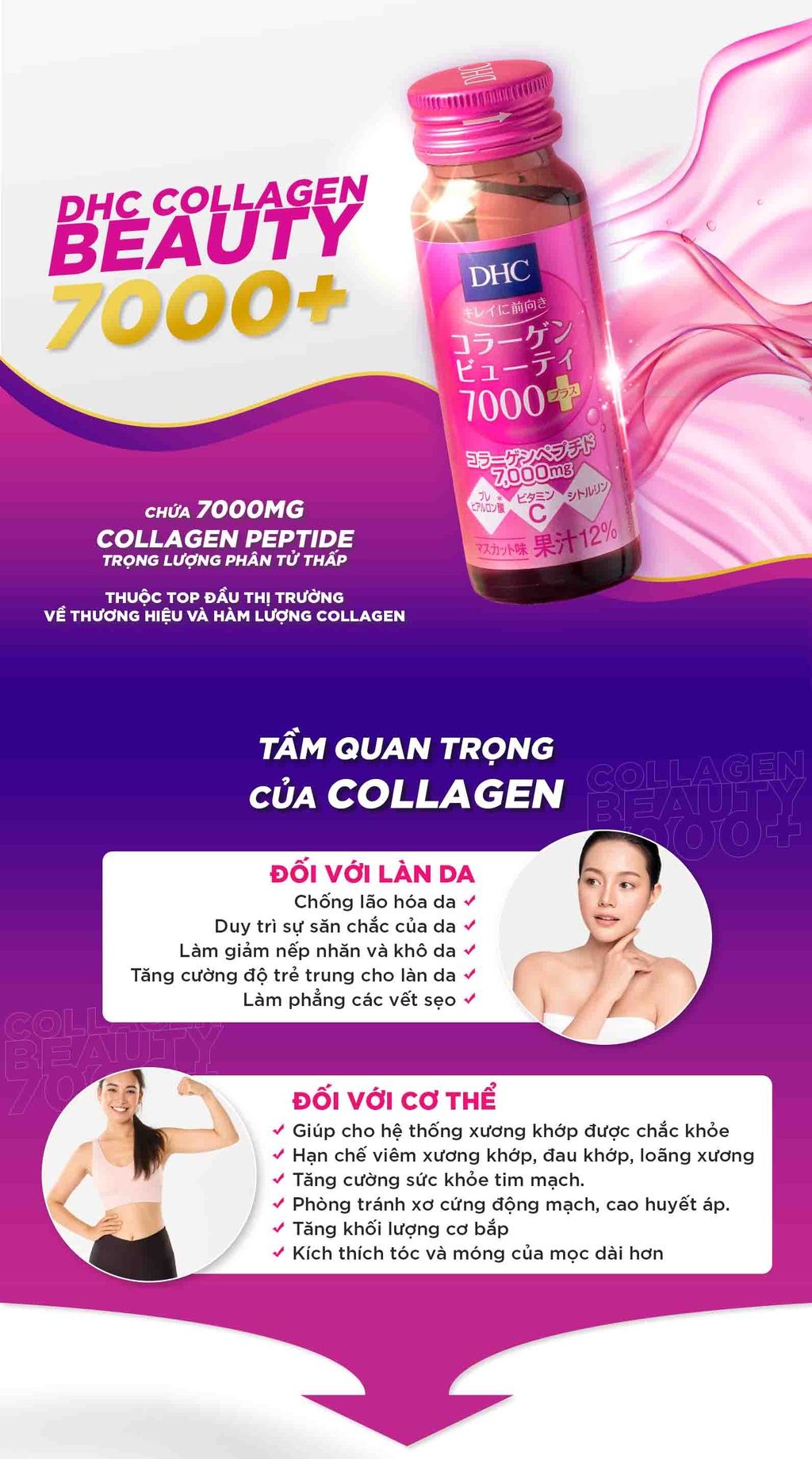  Nước uống Collagen DHC Nhật Bản hàm lượng 7000mg/lọ nuôi da căng mọng, ngăn ngừa thâm nám 10 lọ (1 hộp) [DHC] 