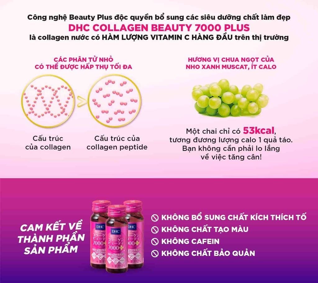  Nước uống Collagen DHC Nhật Bản hàm lượng 7000mg/lọ nuôi da căng mọng, ngăn ngừa thâm nám 10 lọ (1 hộp) [DHC] 