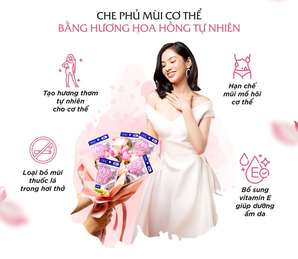  Viên uống thơm cơ thể DHC Rose giúp ngăn mùi, tỏa hương hoa hồng tự nhiên gói 60 viên (30 ngày) [DHC] 
