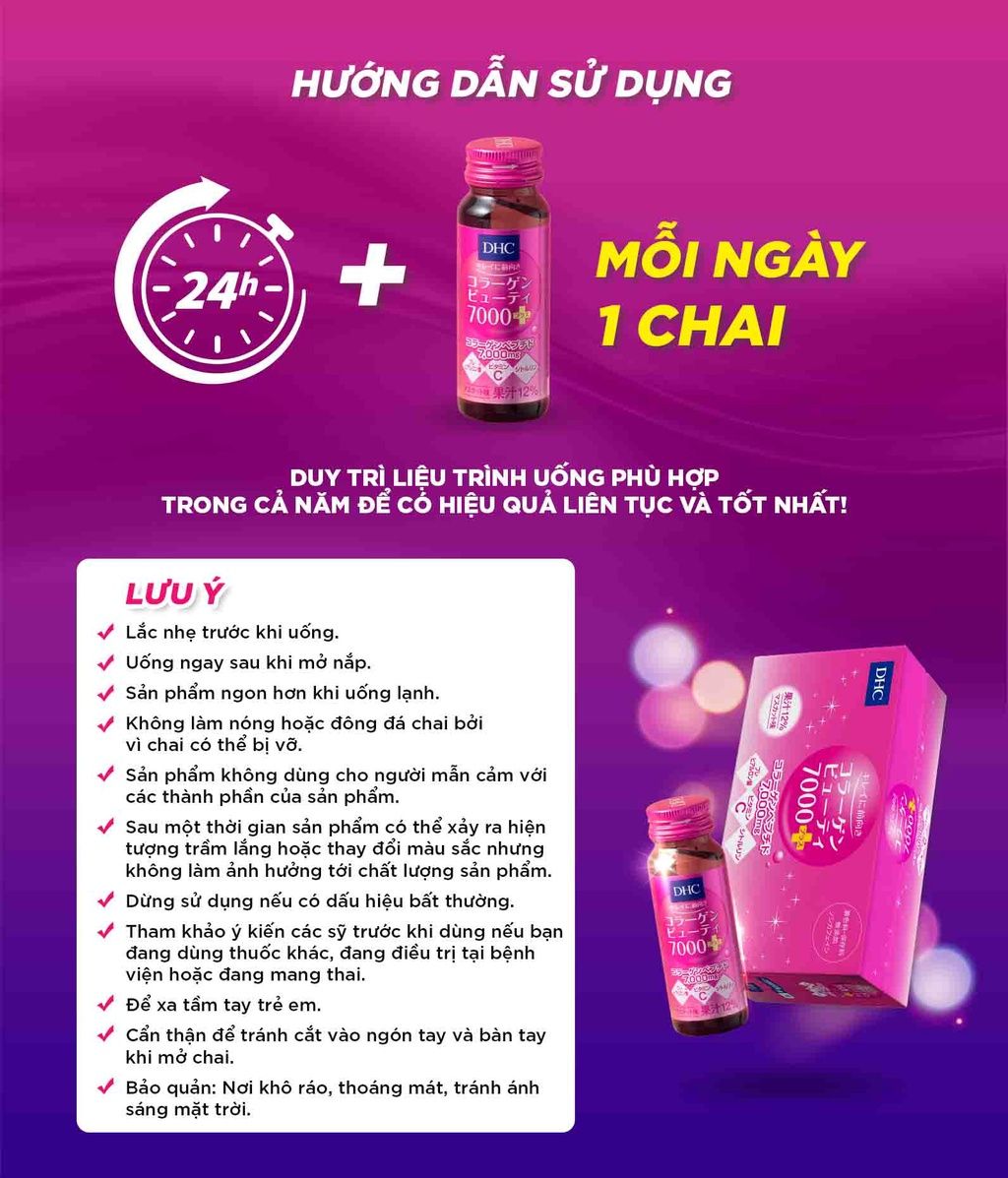  Nước uống Collagen DHC Nhật Bản hàm lượng 7000mg/lọ nuôi da căng mọng, ngăn ngừa thâm nám 10 lọ (1 hộp) [DHC] 