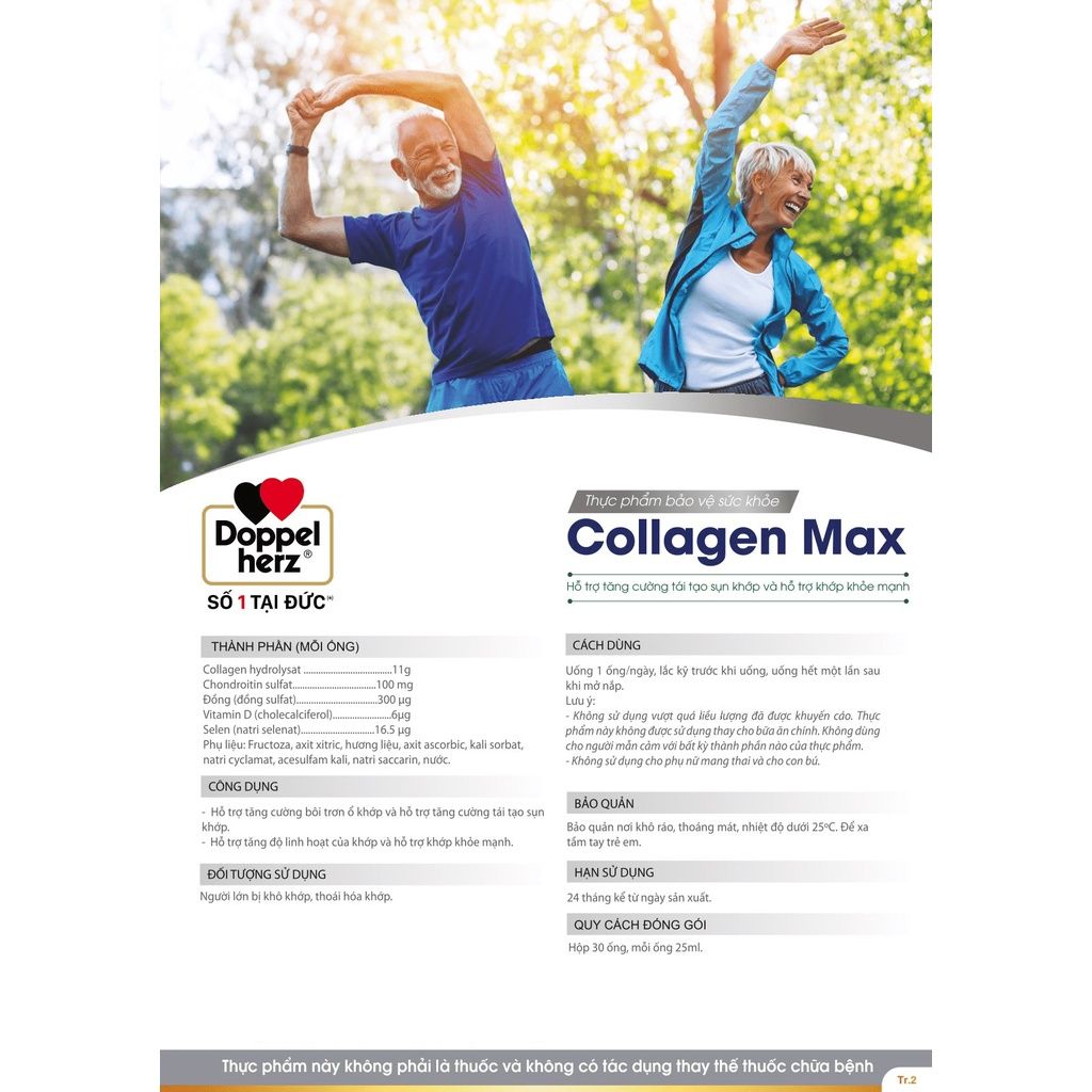  [TPCN Nhập Khẩu] Collagen thuỷ phân tăng độ linh hoạt của khớp Doppelherz Collagen Max (Hộp 30 ống) [DOPPELHERZ] 