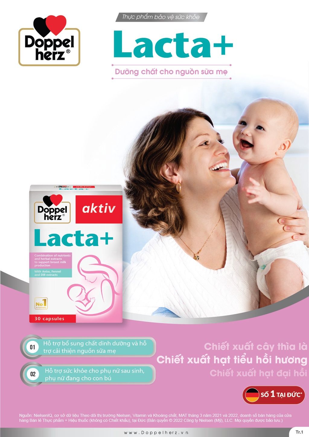 [TPCN Nhập Khẩu] Viên uống bổ sung Canxi & Sắt - Cải thiện nguồn sữa mẹ sau sinh Doppelherz Lacta+ (Hộp 30 viên) [DOPPELHERZ] 