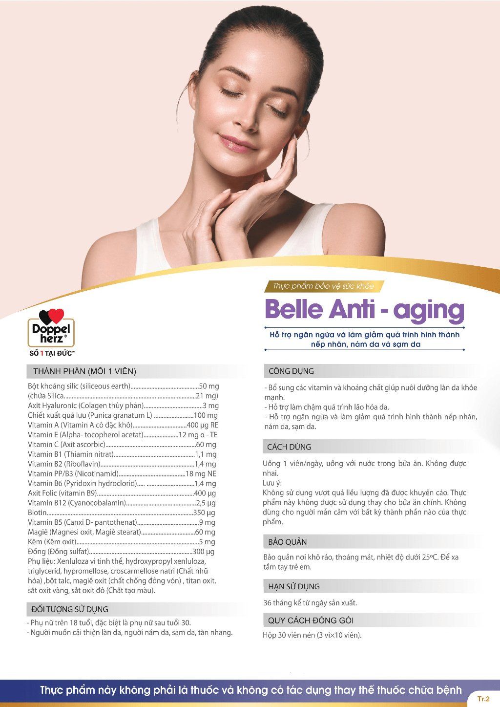  [TPCN Nhập Khẩu] Viên uống làm chậm quá trình lão hoá da, đẩy lùi nám da,nếp nhăn Doppelherz Belle Anti Aging( hộp 30v) [DOPPELHERZ] 