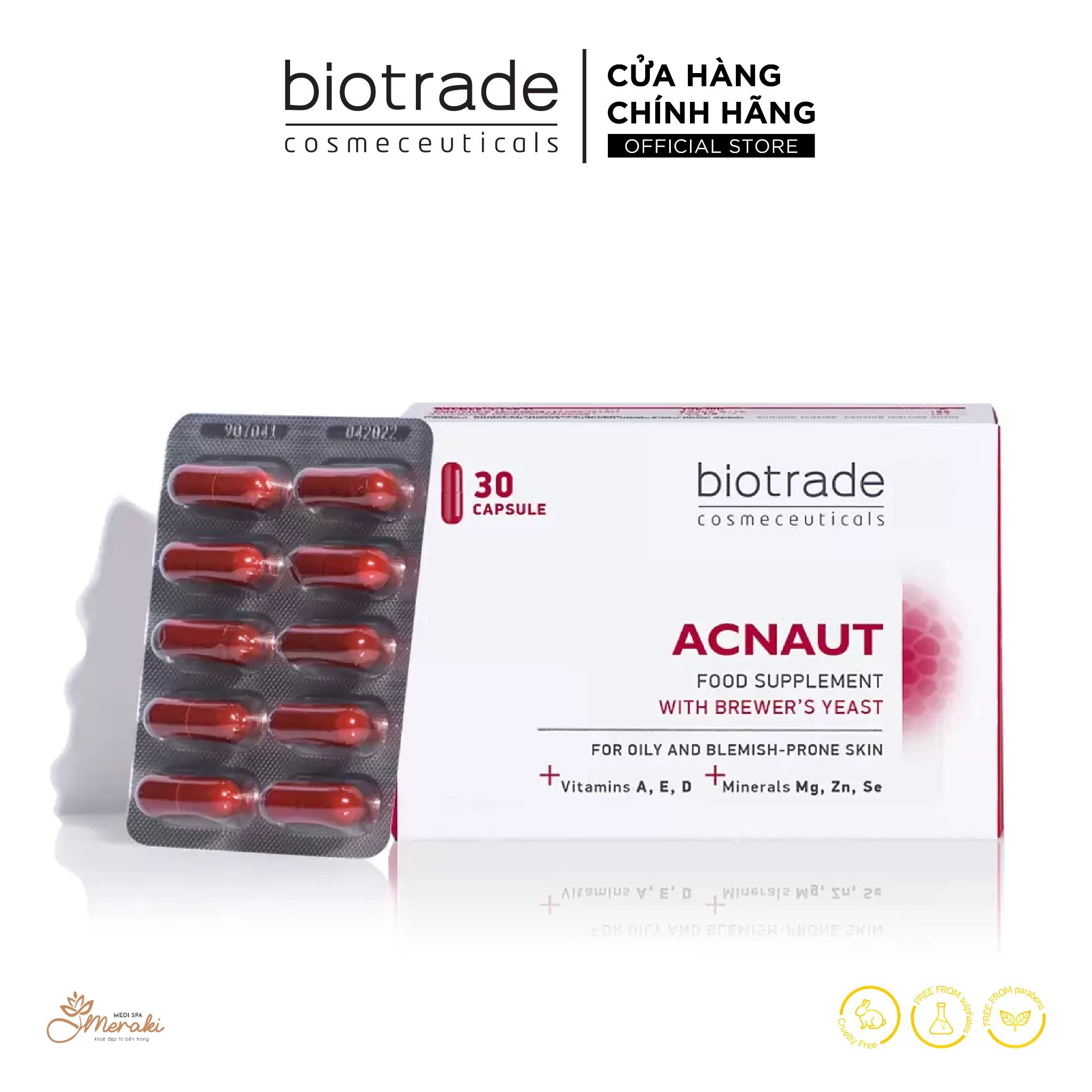  VIÊN UỐNG ĐẸP DA HỖ TRỢ MỤN ACNAUT FOOD SUPPLEMENT [BIOTRADE] 
