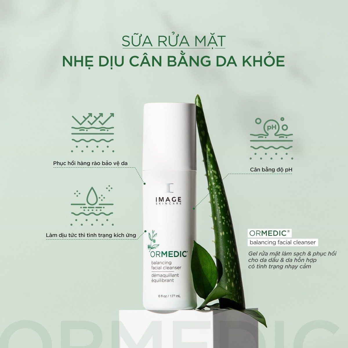  Sữa rửa mặt làm sạch và phục hồi cho da dầu hỗn hợp nhạy cảm IMAGE SKINCARE ORMEDIC Balancing Facial Cleanser [IMAGE] 