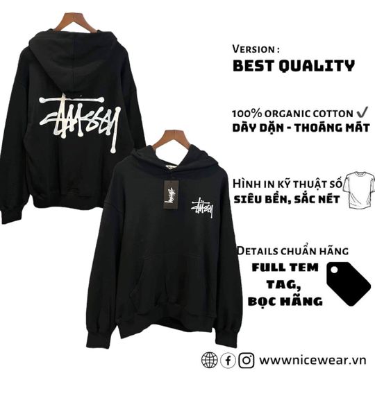  Hoodie Stussy basic - Đen 