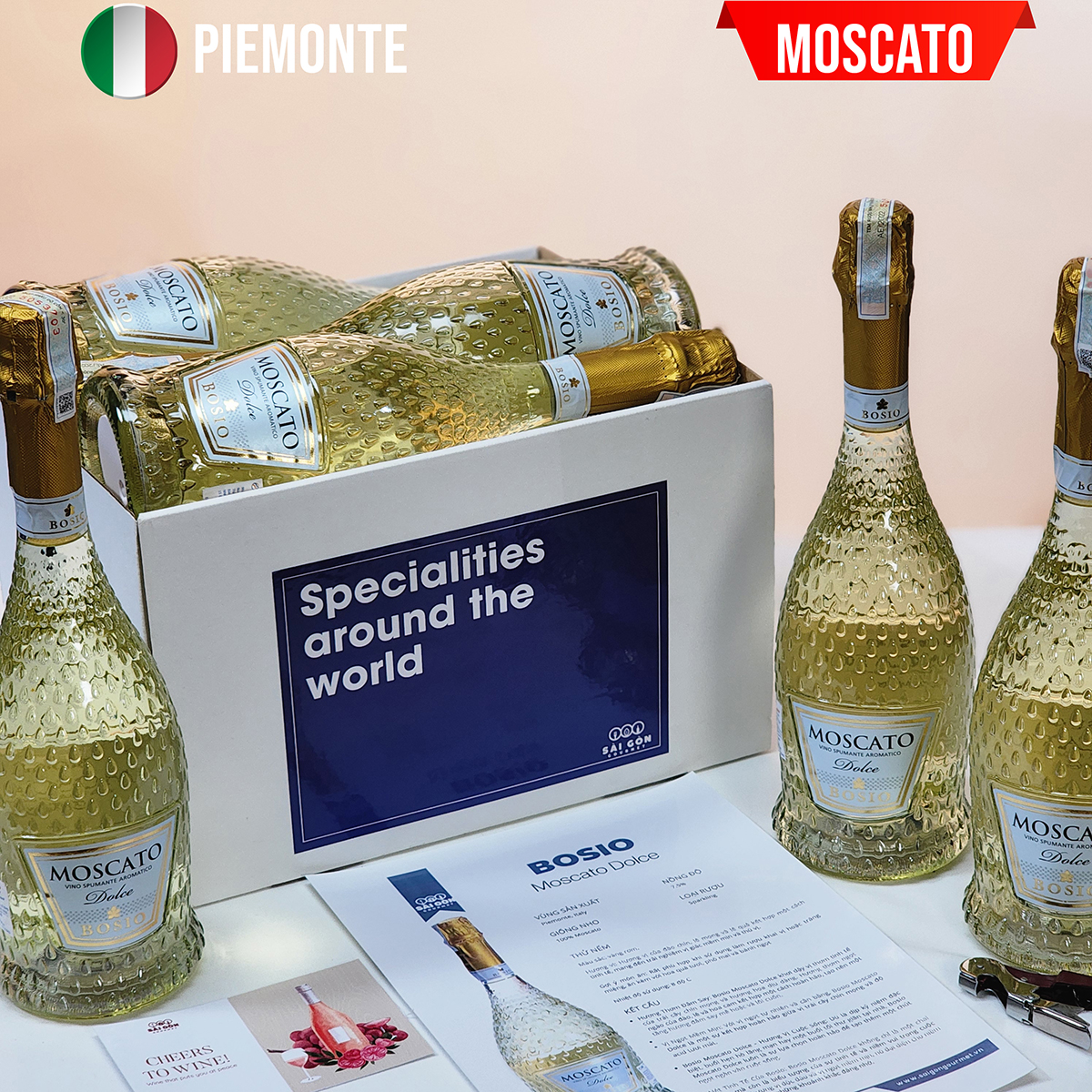 Vang Sparkling Italy MOSCATO SPUMANTE DOLCE  7.5% LED - BOX 6