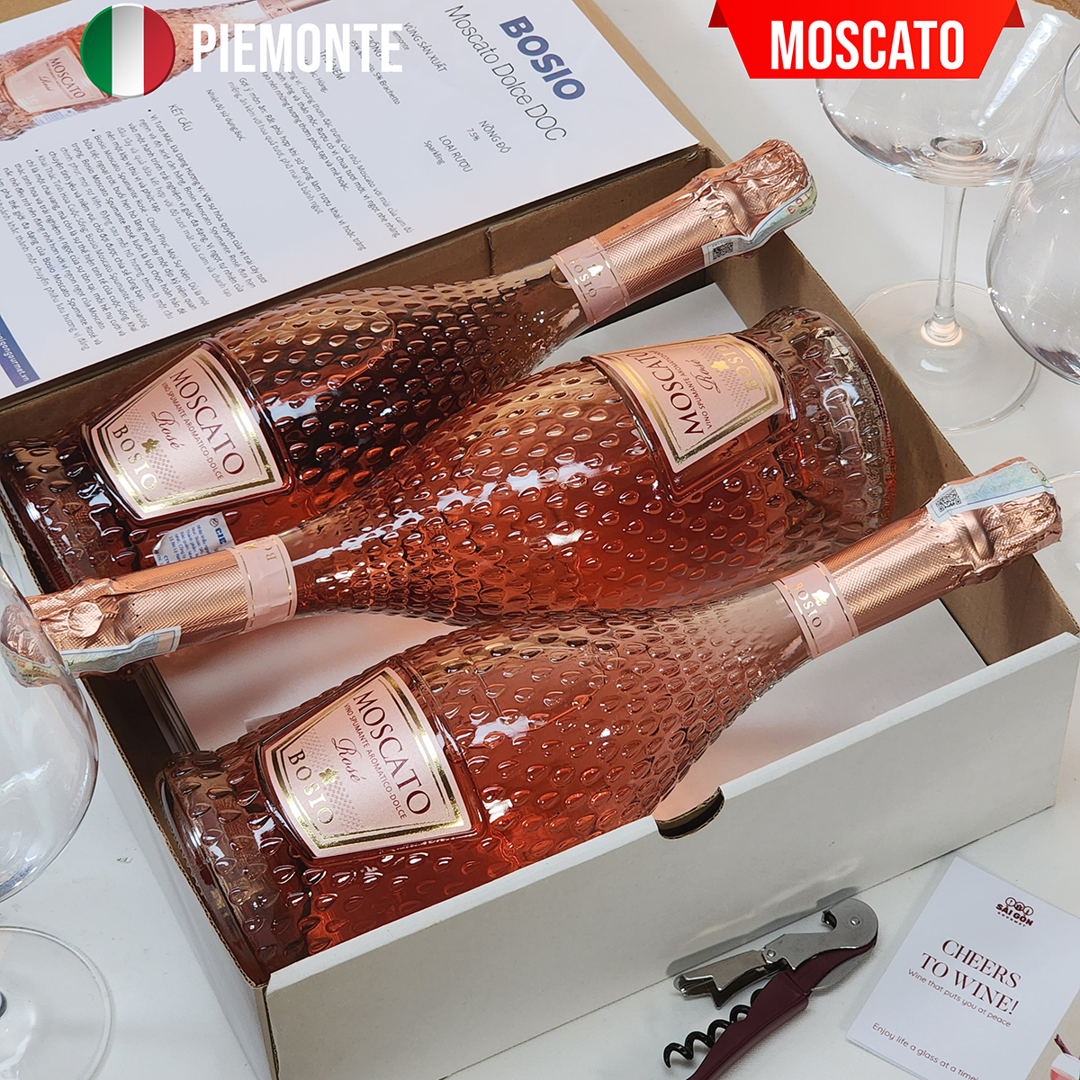 Vang Sparkling Italy MOSCATO SPUMANTE ROSÉ 7.5% LED - BOX 3