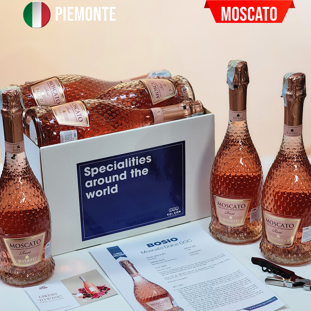Vang Sparkling Italy MOSCATO SPUMANTE ROSÉ 7.5% LED - BOX 6