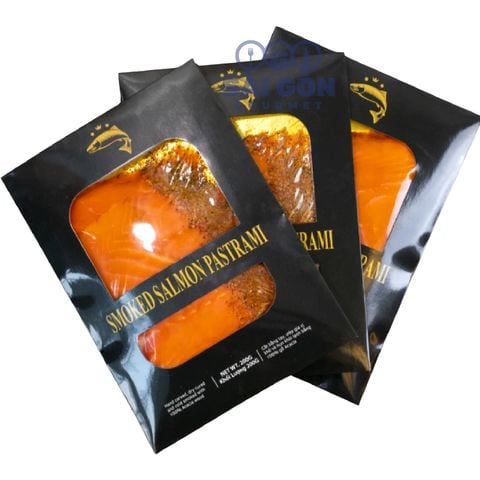 Cá Hồi Xông Khói vị Hoa Tiêu Caspiar Cắt lát 200g - Smoked Salmon  Pastrami