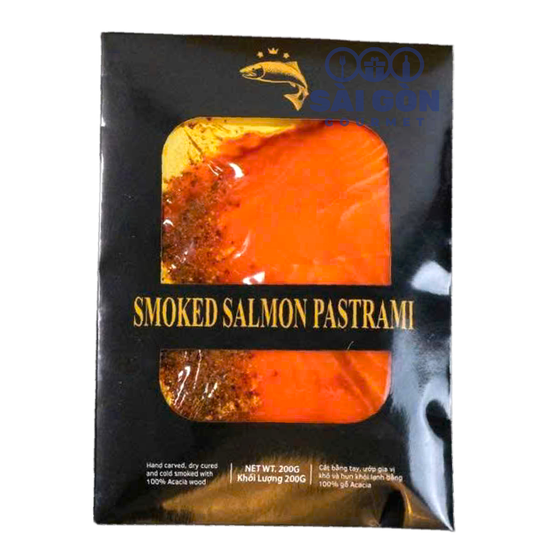 Cá Hồi Xông Khói vị Hoa Tiêu Caspiar Cắt lát 200g - Smoked Salmon  Pastrami