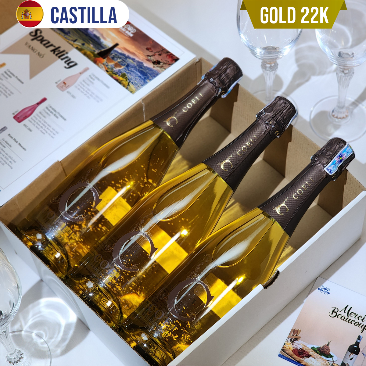 Vang Sparkling Tây Ban Nha  COELI GOLD FLAKER 22 CARAT - BOX 3