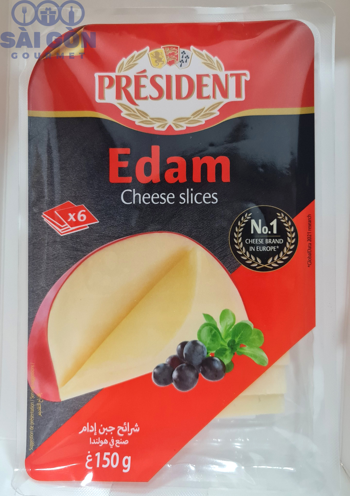 PHÔ MAI LÁT PRESIDENT - EDAM CHEESE NATURAL SLICE 6 SLICES 150G