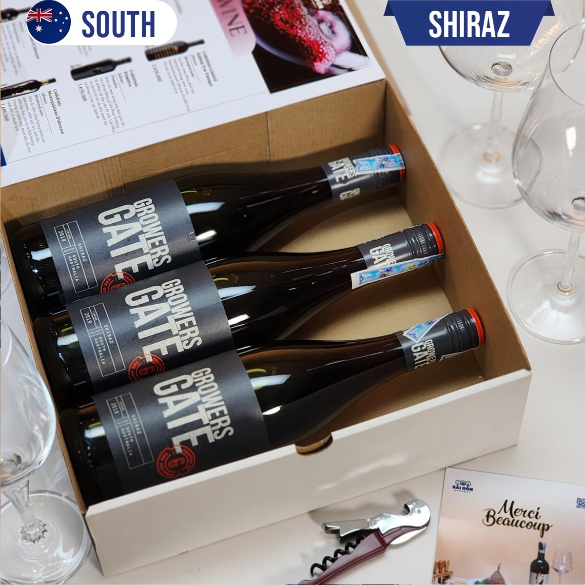 Hộp 3 vang đỏ Australia GROWERS GATE SHIRAZ
