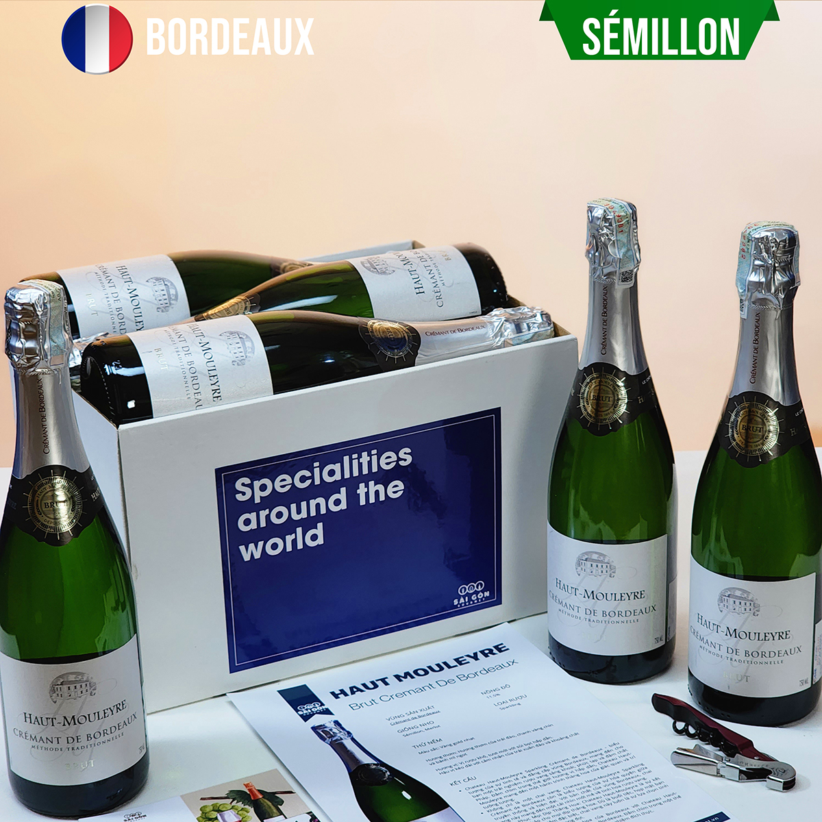 Vang trắng Pháp CRÉMANT DE BORDEAUX BRUT - BOX 6
