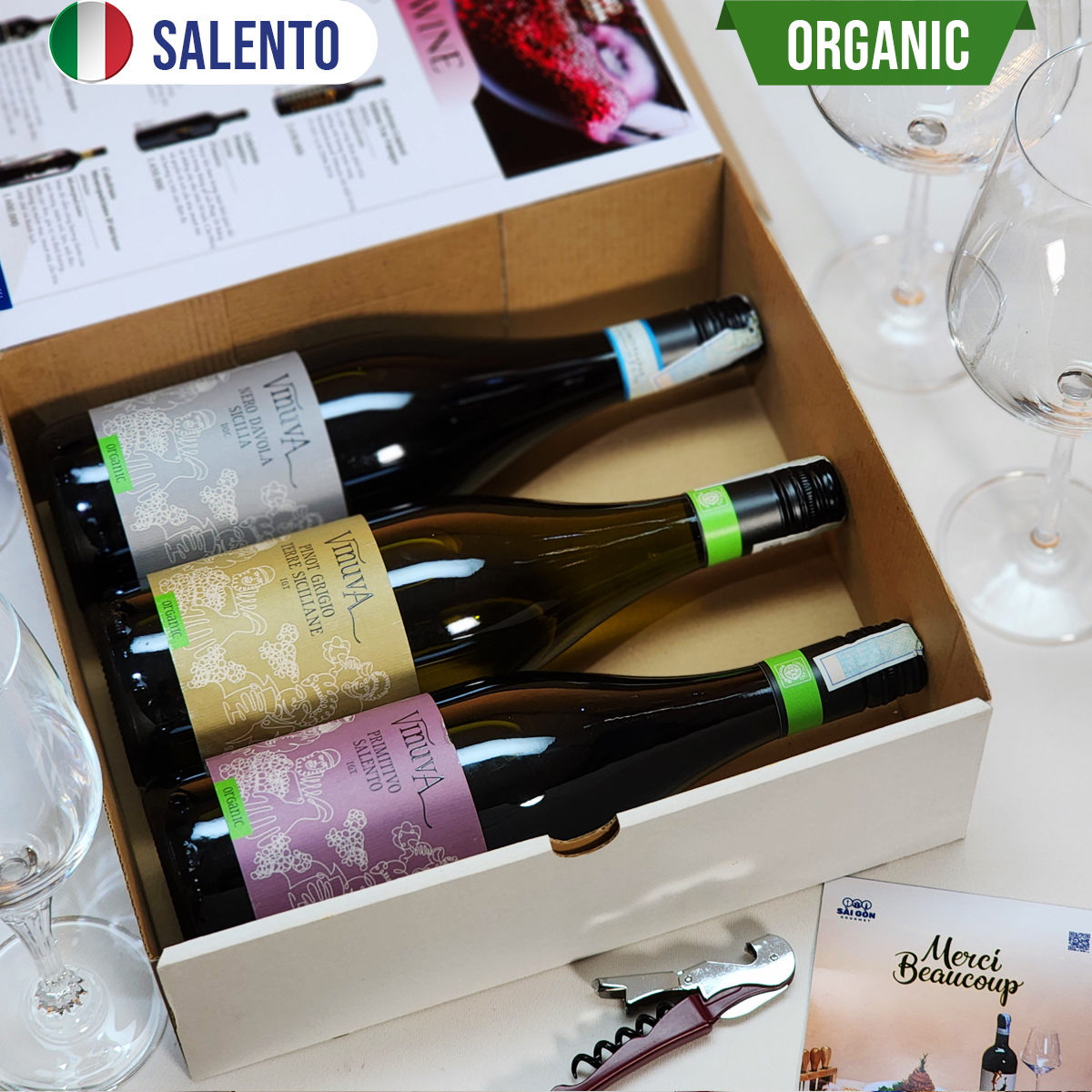 Hộp 3 vang Italy VINUVA COLLECTION ORGANIC
