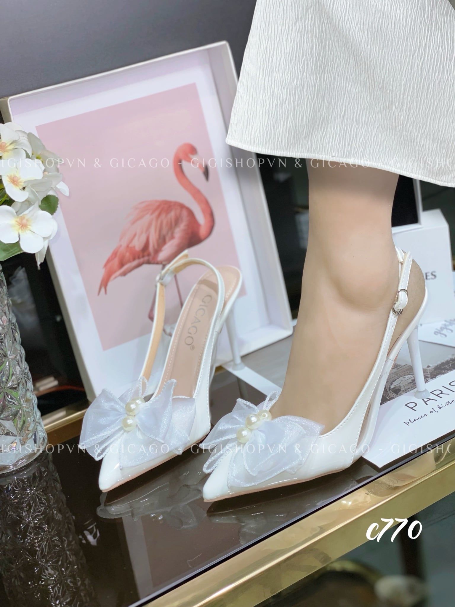 Cao gót nhọn Nơ hở gót C770